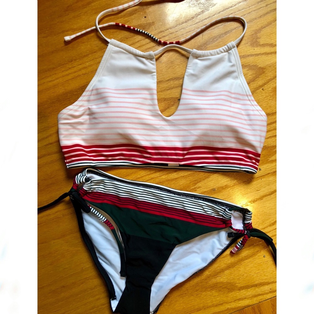 NWT LOFT Beach Striped Halter Bikini